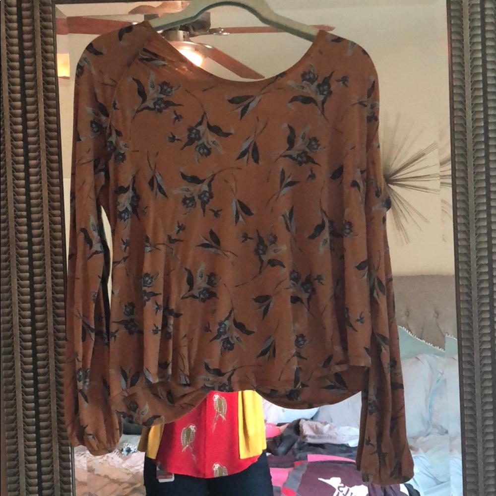 Free People Long Sleeve Open Back Top